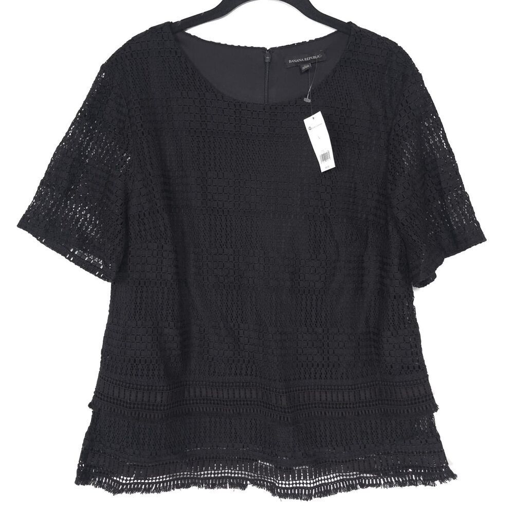 BANANA REPUBLIC New Women's Top Blouse LARGE Lace Tiered Lined Black 268245-01-1